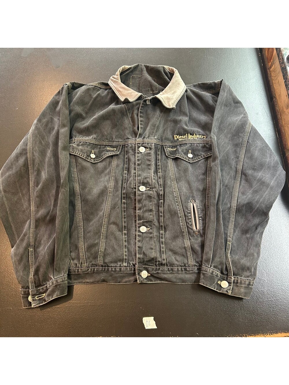 Diesel Industry Vintage Black Denim Jacket with Contrast Collar